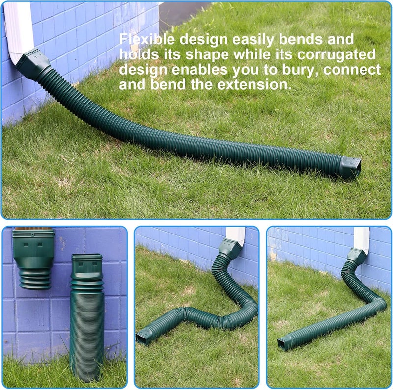 plusgutter 11.5ft Long Gutter Downspout Extensions Flexible, Drain Downspout Extender, Down Spout Drain Extender, Gutter Connector Rainwater Drainage, Extendable from 2.6ft to 11.5ft(2Pack, Green) - Image 4